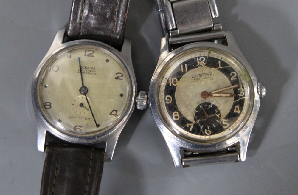 A gentlemans 1950s? steel Dixton manual wind wrist watch and a Rodana manual wind wrist watch.